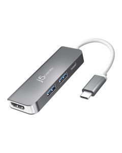 ฮับ USB-C แบบหลายพอร์ต J5 5-in-1 USB-C to 4K HDMI, 2-port USB-A 3.0 รองรับการชาร์จ Power Delivery